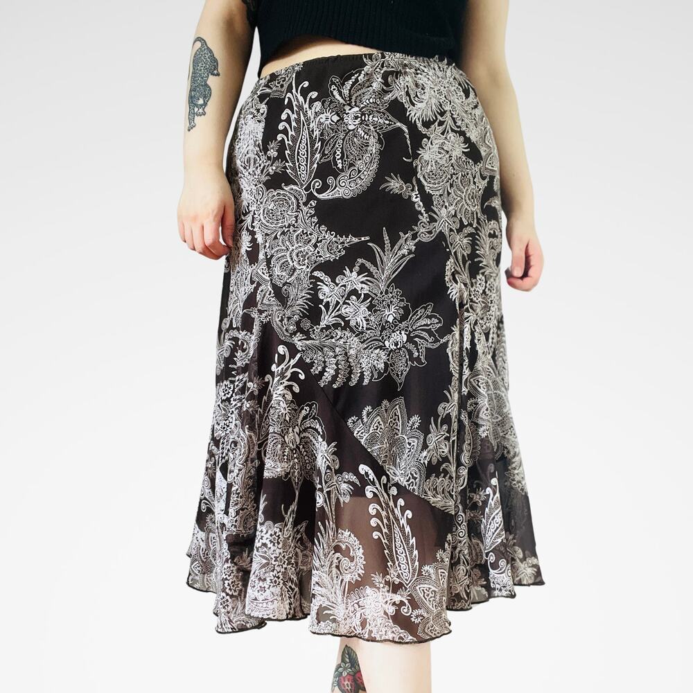 JKLA | Whimsigoth Brown Paisley Lined Flowy Midi Skirt | Women's Size L